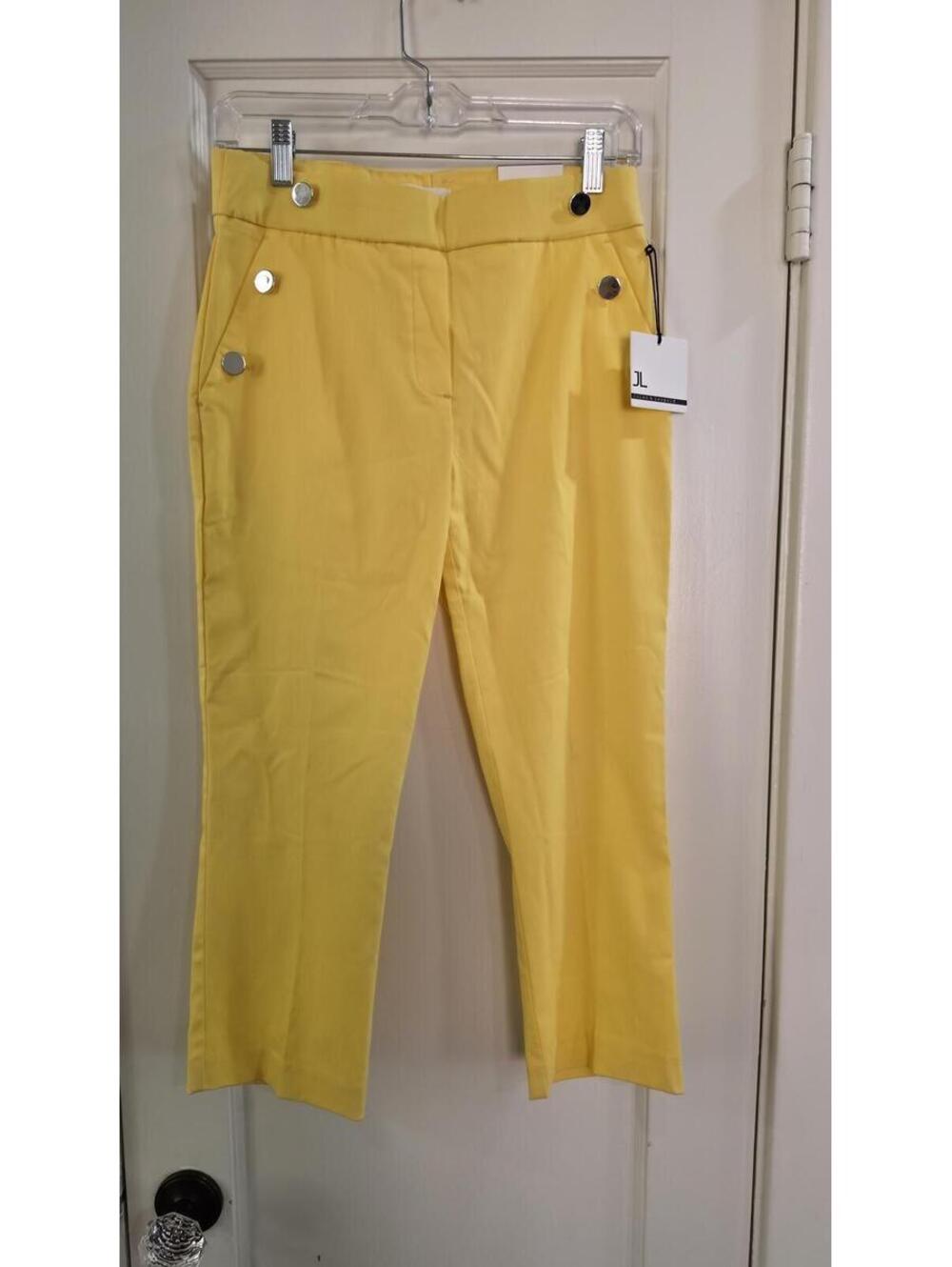 Bright Yellow Cropped Pants with Silver Button Details S